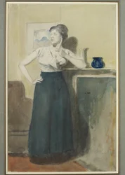 Portret van Lyndra, de Vrouw van de Kunstenaar (wc over potlood met pen en inkt)